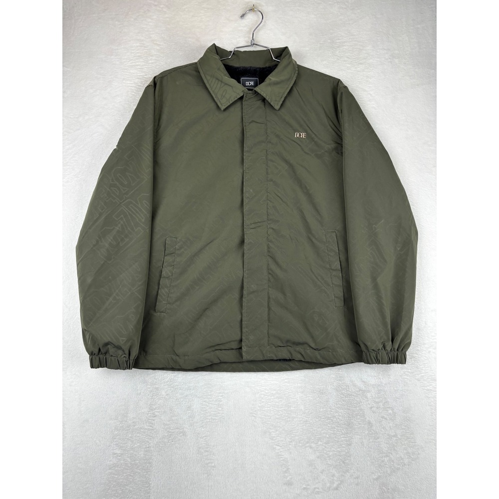 Dope Boyz Mens Large Green Coaches Jacket Faux Fur Lined Tonal Logo Streetwear